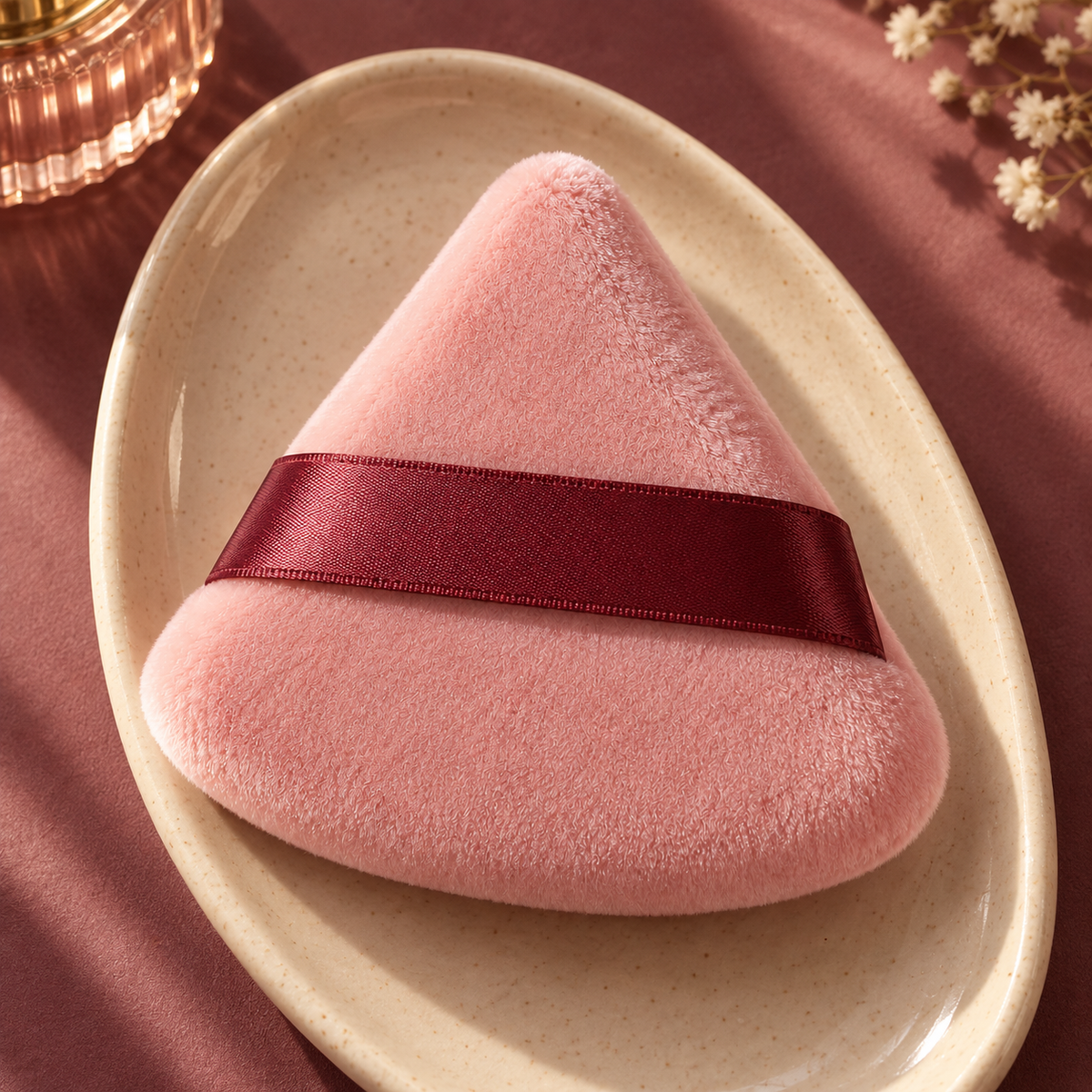 Velvet Touch Powder Puff — alternate styled-background view; AI-generated concept image